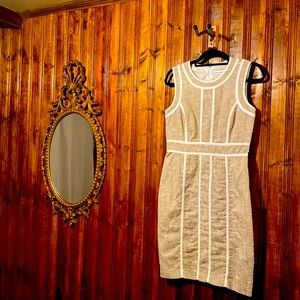 Modern Calvin Klein Bodycon sleeveless khaki (white detailing) knee-length dress